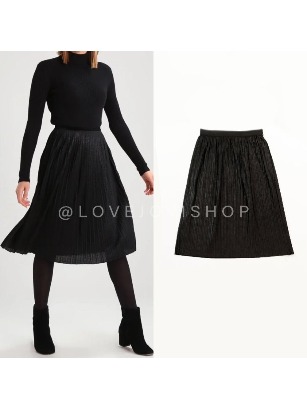Feminine | 21 Saints Black Micro Pleated Midi Skirt | Parisian Y2K Deadstock | L
